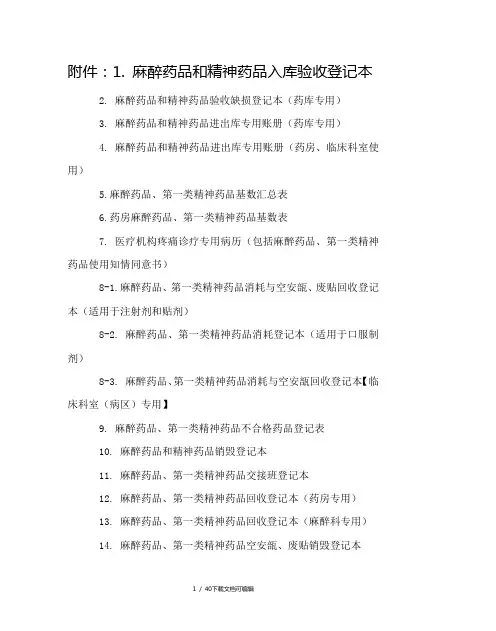 麻醉药品和精神药品入库验收登记本等表格