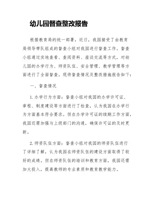 幼儿园督查整改报告