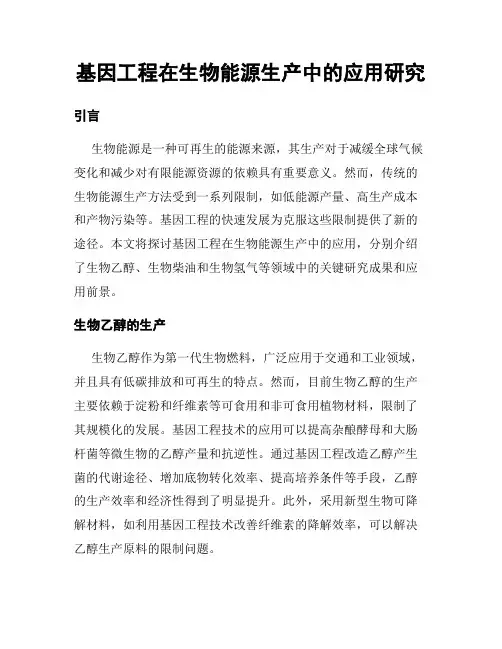 基因工程在生物能源生产中的应用研究