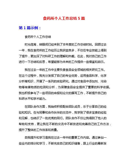 食药所个人工作总结5篇