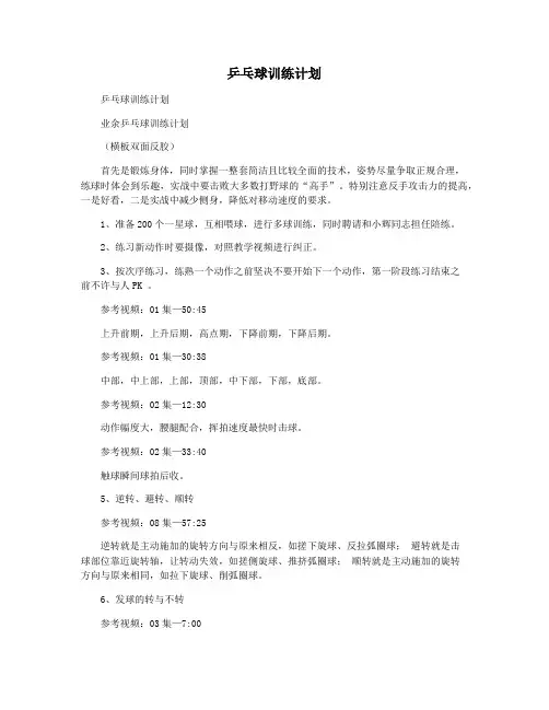 乒乓球训练计划