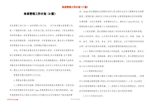 体系管理工作计划(3篇)