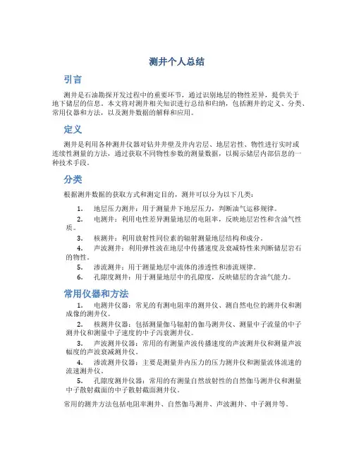 测井个人总结