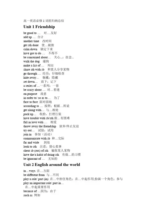 人教版新课标高一英语必修一~必修四词组归纳总结