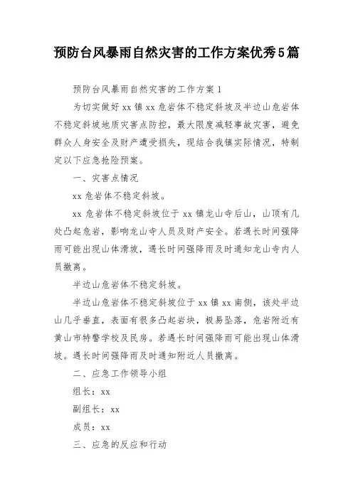 预防台风暴雨自然灾害的工作方案优秀5篇