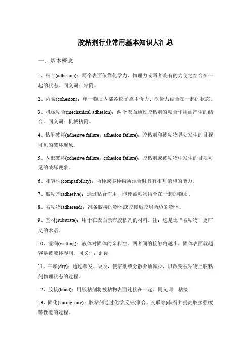胶粘剂行业常用基本知识大汇总