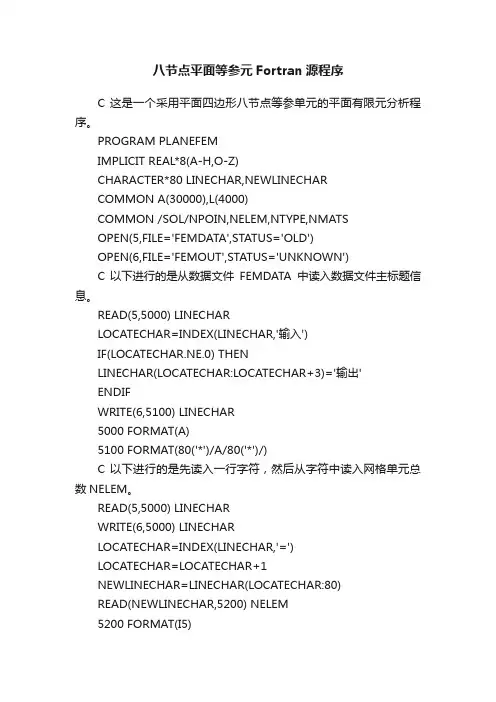 八节点平面等参元Fortran源程序