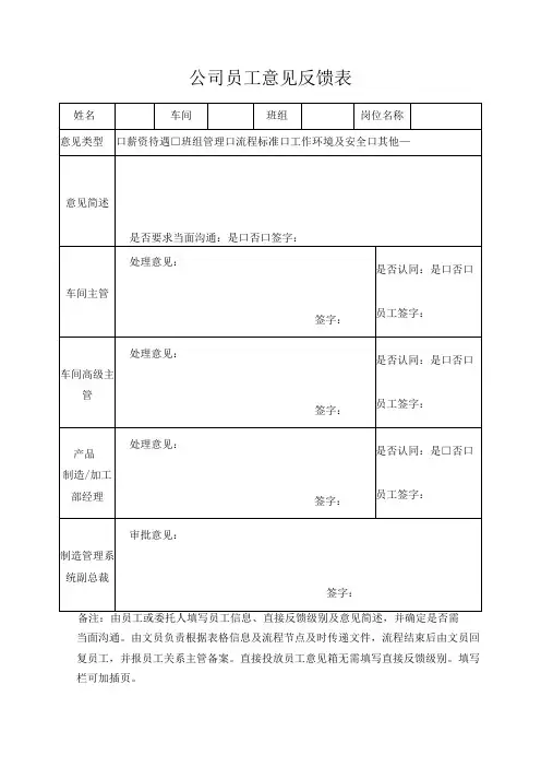 公司员工意见反馈表