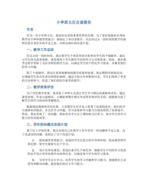 小学班主任自查报告