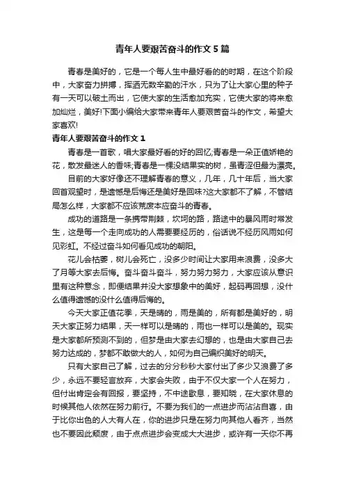 青年人要艰苦奋斗的作文5篇