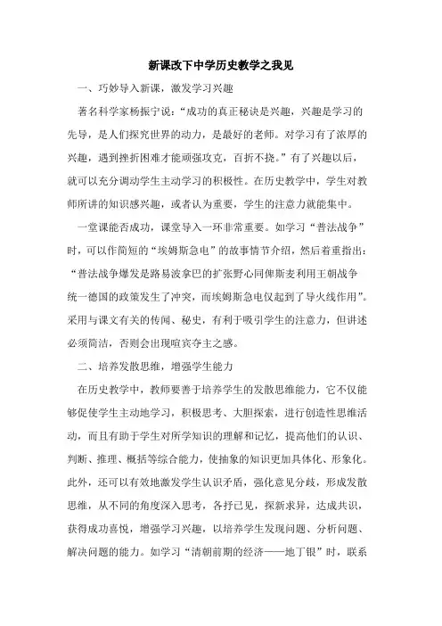 新课改下中学历史教学之我见[论文]