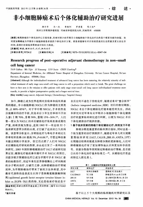 非小细胞肺癌术后个体化辅助治疗研究进展