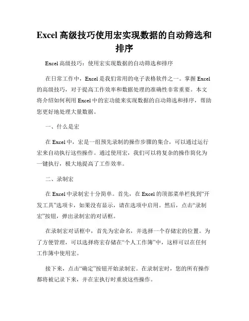 Excel高级技巧使用宏实现数据的自动筛选和排序