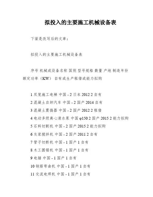 拟投入的主要施工机械设备表