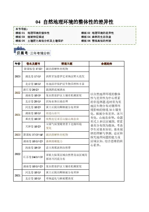 【高考地理】答题技巧与模板构建：题型04 自然地理环境的整体性与差异性(答题模版)(原卷版)