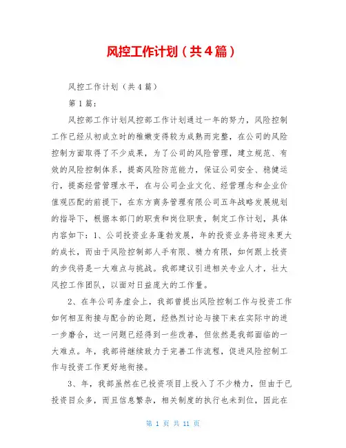 风控工作计划(共4篇)