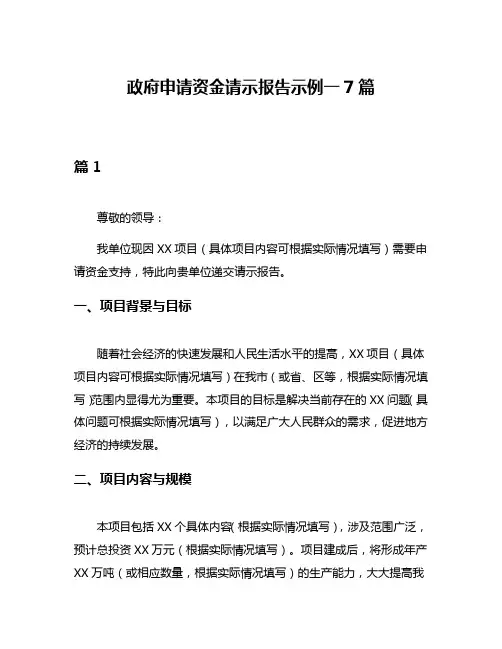 政府申请资金请示报告示例一7篇