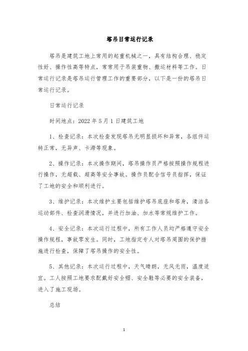 塔吊日常运行记录