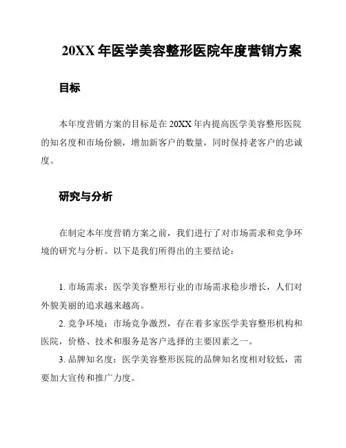 20XX年医学美容整形医院年度营销方案