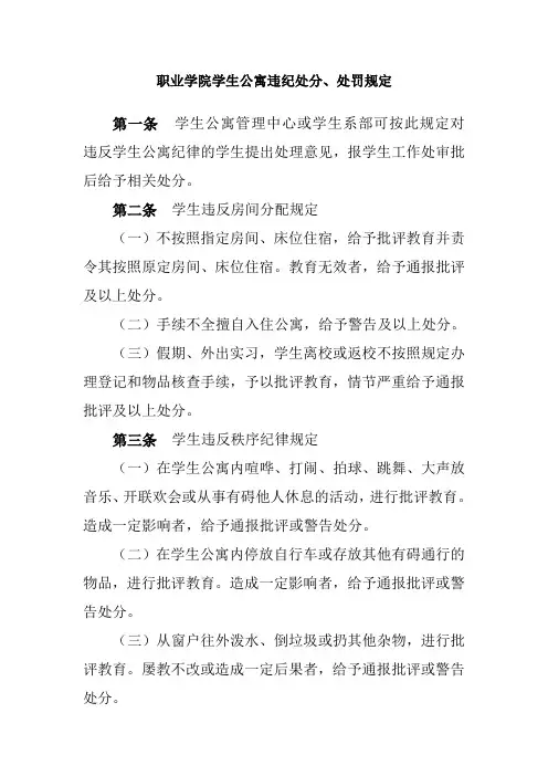 职业学院学生公寓违纪处分、处罚规定