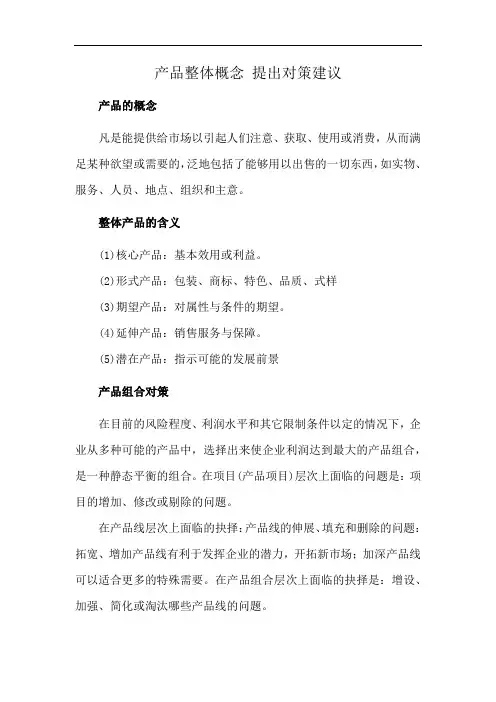 产品整体概念 提出对策建议