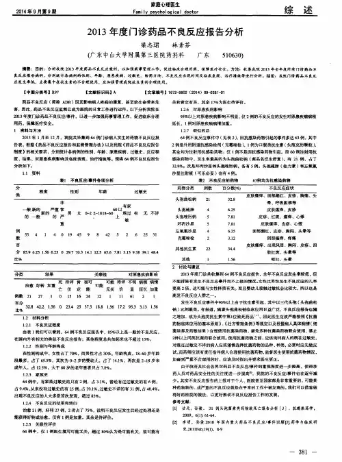 2013年度门诊药品不良反应报告分析
