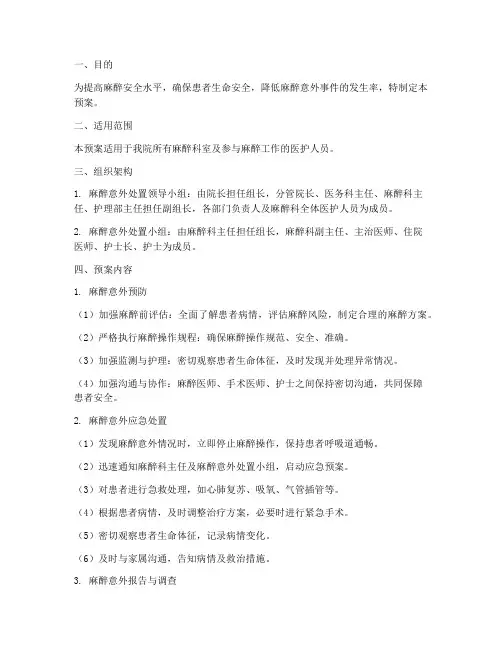 麻醉意外处置预案