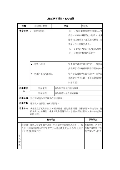 高中物理《玻尔的原子模型》优质课教案、教学设计