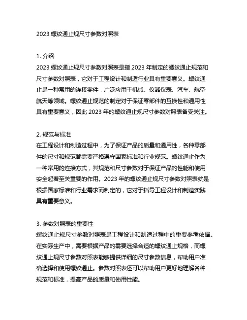 2023螺纹通止规尺寸参数对照表