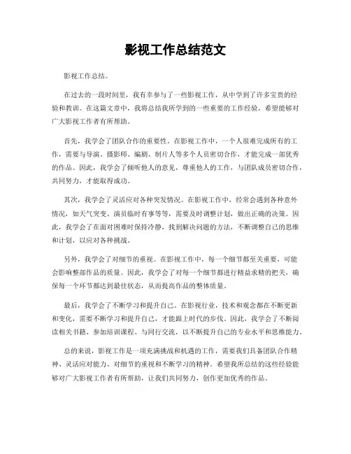影视工作总结范文