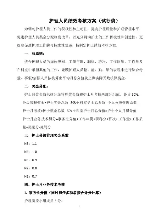 护理人员绩效考核方案
