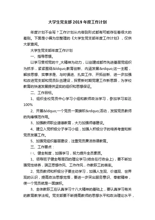 大学生党支部2019年度工作计划