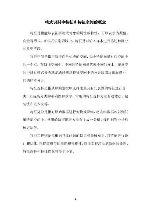 模式识别中特征和特征空间的概念