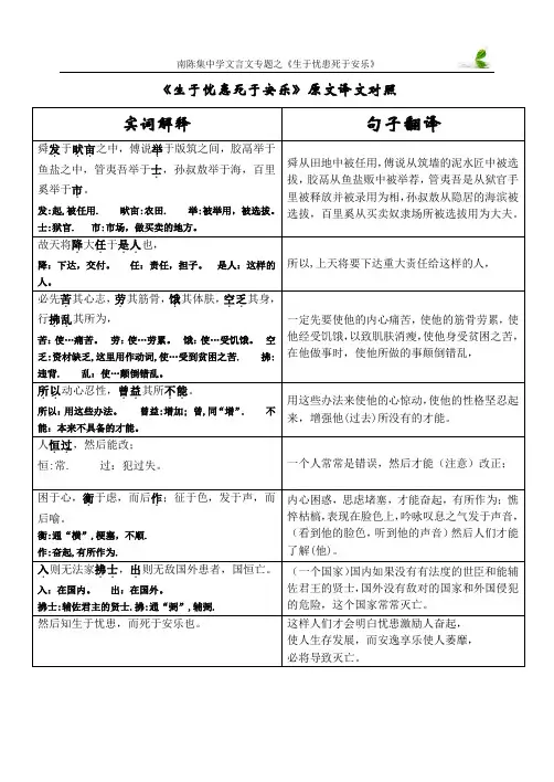 生于忧患死于安乐原文译文对照版