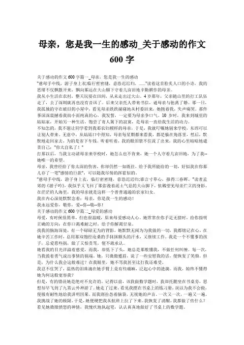母亲,您是我一生的感动_关于感动的作文600字
