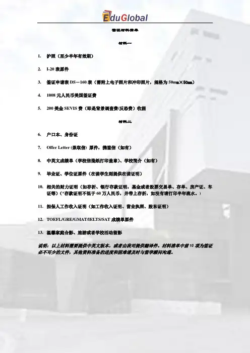 F-1签证材料清单