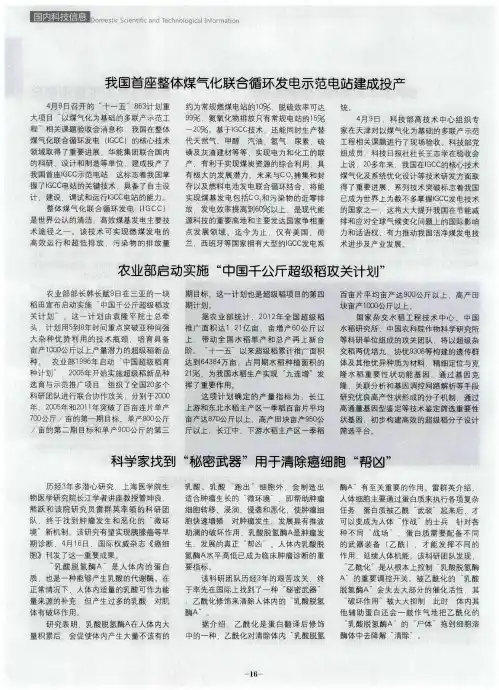 我国首座整体煤气化联合循环发电示范电站建成投产