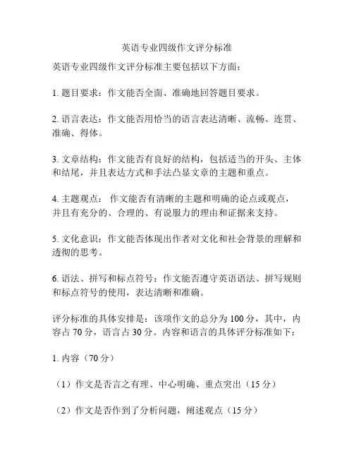 英语专业四级作文评分标准