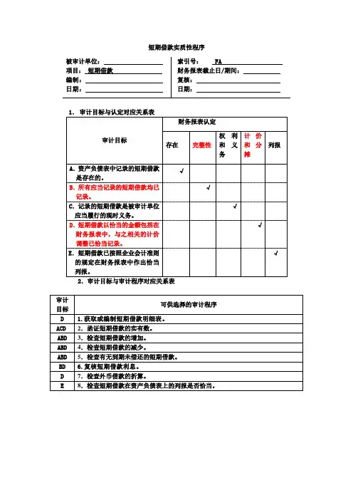 短期借款实质性程序