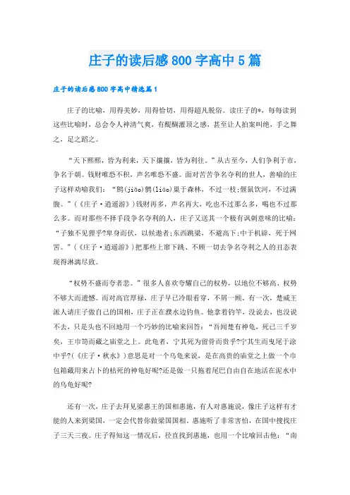 庄子的读后感800字高中5篇