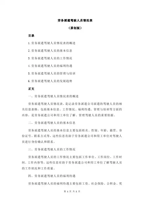 劳务派遣驾驶人员情况表