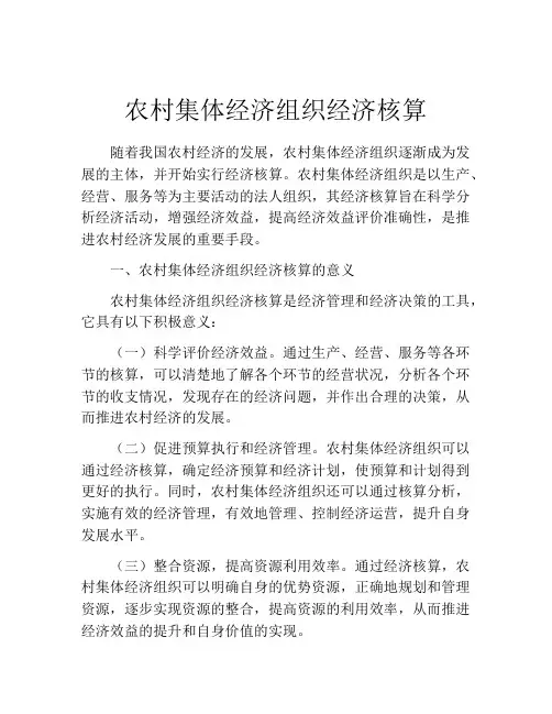 农村集体经济组织经济核算