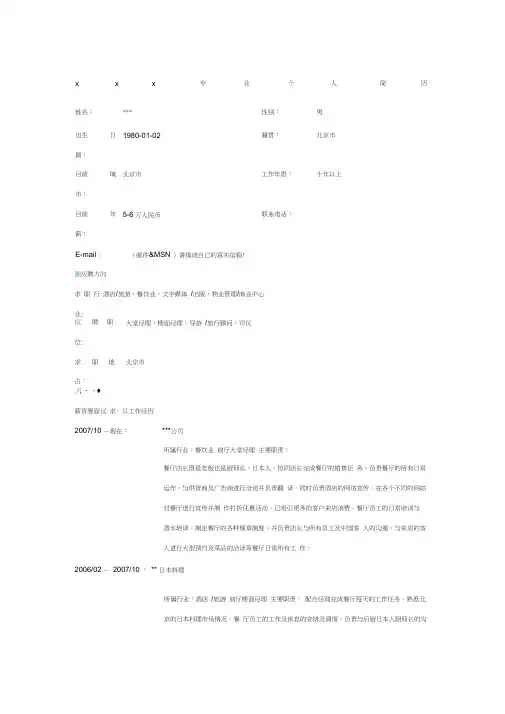 酒店大堂经理简历模板