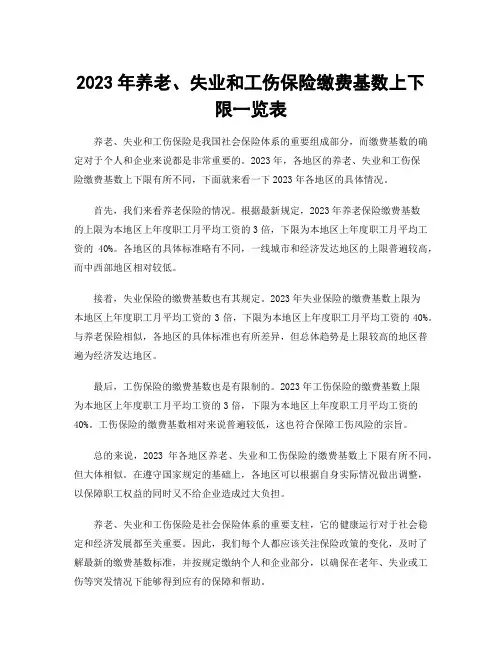 2023年养老、失业和工伤保险缴费基数上下限一览表
