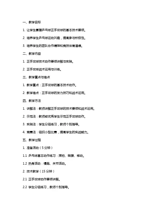 乒乓球正手攻球教案