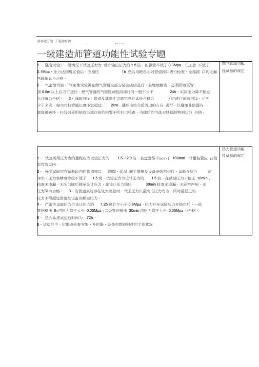 一级建造师管道功能性试验专题总结