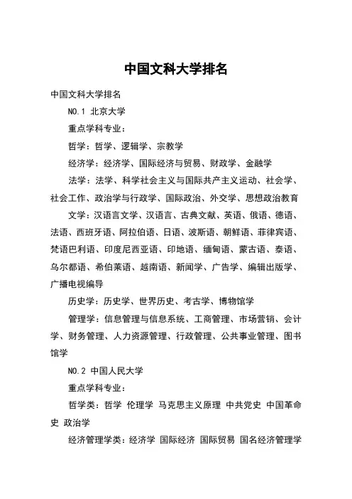 中国文科大学排名