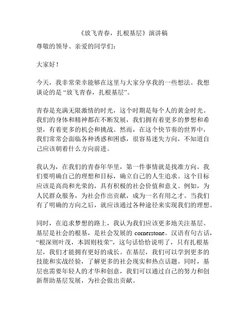 《放飞青春,扎根基层》演讲稿