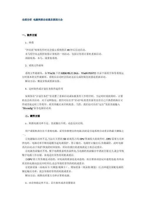 全面分析 电脑突然自动重启原因大全【精选文档】