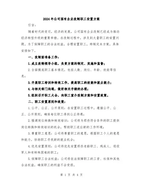 2024年公司国有企业改制职工安置方案
